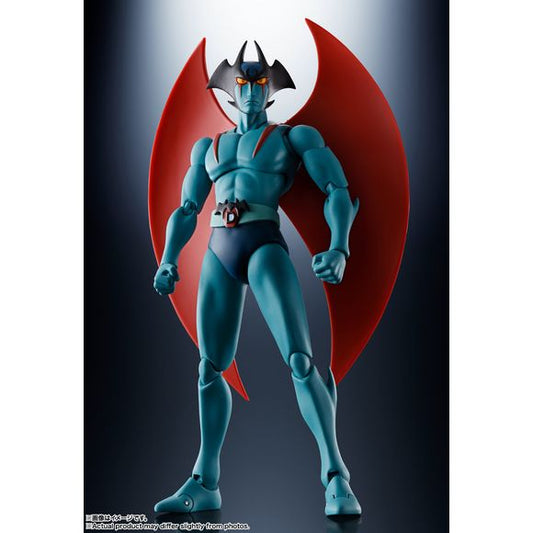 The antihero Devilman, another creation of the legendary Go Nagai of "Mazinger Z" fame, re-joins S.H.Figuarts after a six year hiatus! It features renewed coloring and options (a damaged Devil Wing, a "pained" expression part) designed to replicate his appearance from the anime classic "Mazinger Z vs. Devilman." It even comes a 50th Anniversary special item: a Jet Scrander Z-mark tailwing option for the Soul of Chogokin GX-105 MAZINGER Z -KAKUMEI SHINKA- (sold separately.) [Set Contents]Main Body, Three opt