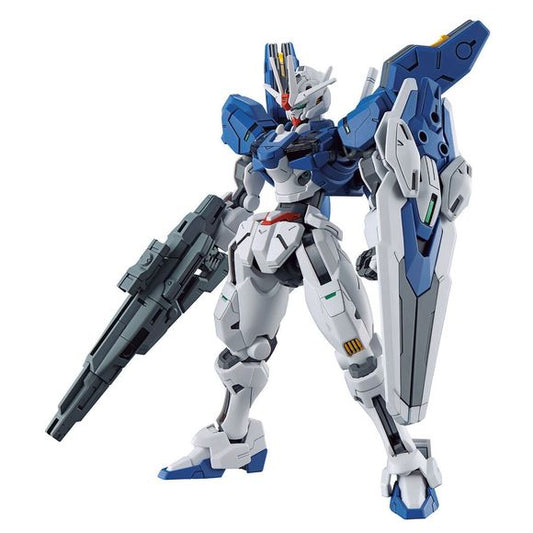 The repaired version of the Gundam Aerial from "Mobile Suit Gundam: The Witch from Mercury" joins the HG model-kit lineup from Bandai! The shield can be separated into 11 bit staves which can connect to various parts of the Gundam; the shell unit is reproduced by combining in-mold parts, stickers and clear parts, and it can be built either in a lit-up or a non-lighted version. The beam parts are made with clear parts; the length of the barrel of the beam rifle, which is a new type of dedicated portable weap