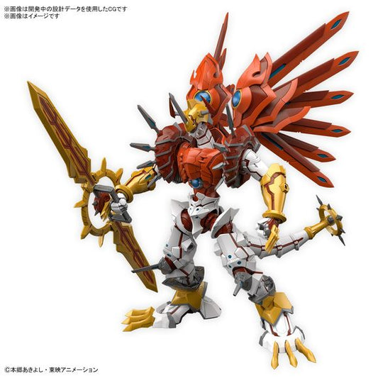 From "Digimon Savers ", the light dragon type Digimon "Shine Greymon" joins the Amplified series!
- Jewel seals and PET seals are used for the giant sword "Geo Gray Sword" to achieve a glossy texture and detailed expression.
Equipped with a plastic model original gimmick, it can be transformed into a twin sword mode by replacing parts.
- By using joint parts, the Geo Gray Sword can be mounted on both legs in twin sword mode.
- The pull-out structure of the shoulder joint expands the range of movement, repro