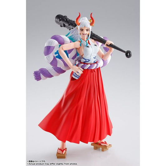 Yamato from the popular TV anime "One Piece" joins the "S.H.Figuarts" action-figure team from Bandai! She's incredibly posable for maximum action, and parts of her hakama are made from soft material so as to not interfere with dynamic posing. Even the bow of the huge purple-and-white rope tied around her waist is jointed for action-packed movement! Interchangeable faces and hands are included too, including an interchangeable expression for S.H.Figuarts Monkey D. Luffy - Raid on Onigashima (sold separately)