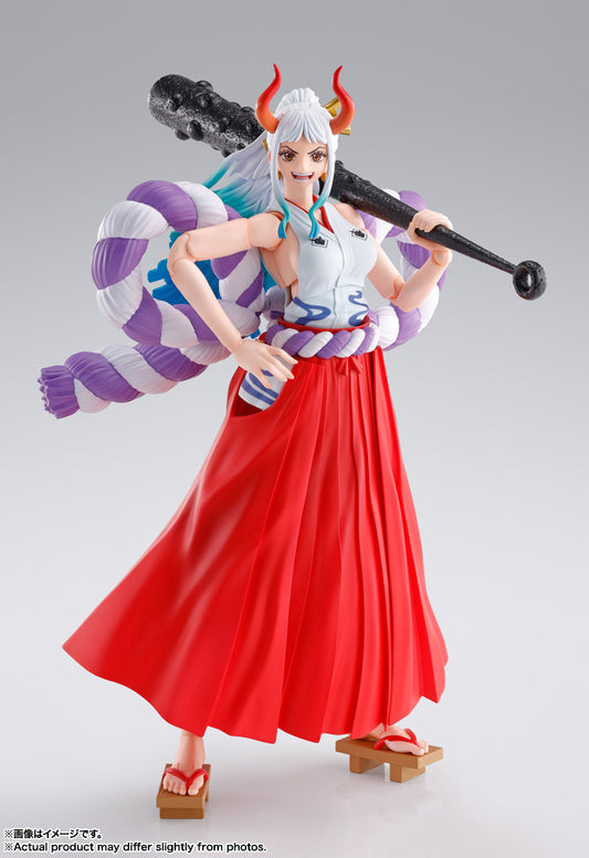 Yamato from the popular TV anime "One Piece" joins the "S.H.Figuarts" action-figure team from Bandai! She's incredibly posable for maximum action, and parts of her hakama are made from soft material so as to not interfere with dynamic posing. Even the bow of the huge purple-and-white rope tied around her waist is jointed for action-packed movement! Interchangeable faces and hands are included too, including an interchangeable expression for S.H.Figuarts Monkey D. Luffy - Raid on Onigashima (sold separately)