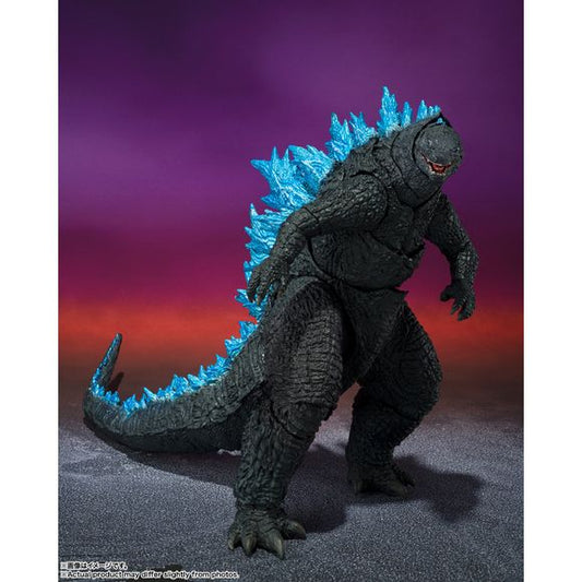 Godzilla from the upcoming film "Godzilla x Kong: The New Empire" joins the "S.H.MonsterArts" action-figure series from Bandai! This figure was sculpted by Yuji Sakai, a master of Godzilla modeling, based on data from the film. His luminiscent dorsal fins and their distinctive patterns are reproduced with metallic coloring; a radiant heat ray effect part and a pair of interchangeable hands are included. Order the King of the Kaiju for your own collection today!

[Figure Size]: Approximately 16cm tall
[Mater