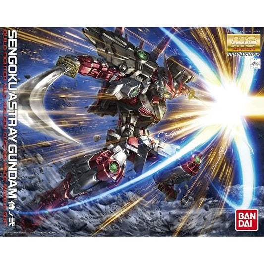 The Sengoku Astray from the Gundam Build Fighters anime becomes a Master Grade in 1/100 scale! Using a modified Astray Red Frame as a base, it features 2 swords that have been meki-plated to have a chrome finish and gimmicks to deploy the shoulder armor as an additional pair of arms. Shield on the back can be hand held. Clear parts and gilded parts re-create realism on colors and its texture.