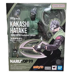 Kakashi, who ranked 5th in the NARUTOP99 worldwide character popularity poll, is now available as a new figure based on a commemorative illustration by Masashi Kishimoto! Some parts are newly sculpted and painted to match the special illustration. Includes a rich lineup of accessories like two shurikens that can be used to recreate the special illustration! Approximately 6.3 inches (16cm) tall. Limited exclusive release.