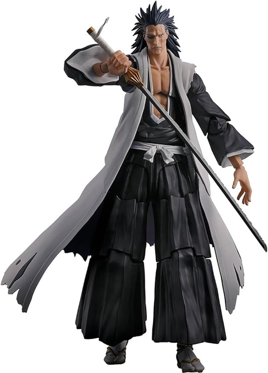 Kenpachi Zaraki, the commander of the 11th division of the Gotei 13 in "Bleach," joins the "S.H.Figuarts" action-figure lineup from Bandai! At 17cm tall, he's the largest figure in the series, and comes with four interchangeable faces, interchangeable hands, and his Zanpakuto weapon. He's fully posable, too, down to his haori! Order him for your own collection today!