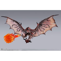 Rathalos from "Monster Hunter" joins the "S.H.MonsterArts" action-figure lineup to celebrate the game's 20th anniversary! Its characteristic actions are made possible thanks to the movable structure cultivated in the S.H.MonsterArts series; a new flame breath effect part is included, and the wings can be replaced to duplicate both their folded and opened states! The wings are made of clear parts for a more biological texture, and a special base is included so Rathalos can be displayed in flight, too. The ba