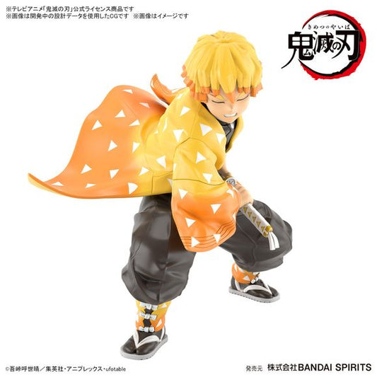 This dynamically posed figure model kit of Zenitsu Agatsuma from "Demon Slayer: Kimetsu no Yaiba" is easy to assemble, even for beginning modelers! It uses pad printing and pre-painted parts to achieve both ease of assembly and high quality. Glue is not needed, so anyone can assemble this kit with ease; pre-painted parts for the pattern and color of his haori and leg ties are included, so you can get a great result just by assembling the kit. The only tool you'll need is a set of nippers! The eyes and eyebr