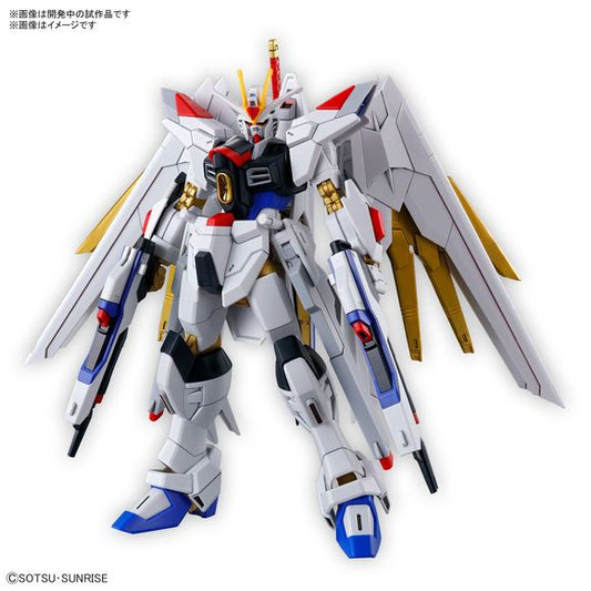 <p>Introducing a High Grade kit of the new Mighty Strike Freedom Gundam from the movie "Mobile Suit Gundam SEED Freedom"! Recreate iconic action poses from the movie with the specialized internal structure of the "SEED Action System." The individual hip joint connections in both legs allow for upward and downward swinging, enabling you to achieve dynamic and precise posing.</p>
<p>Features a Real Metallic Gloss Injection material for the gold parts, enhancing their metallic luster. The wings have extensive