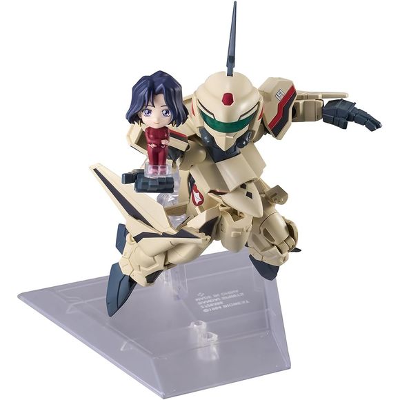 <p>Celebrate <strong>Macross Plus</strong> with the <strong>TINY SESSION YF-19 with Myung Fang Lone</strong> set from Bandai Spirits!</p>
<p>This stylized collectible set features Isamu Dyson's iconic <strong>YF-19</strong> Valkyrie alongside a miniature figure of <strong>Myung Fang Lone</strong>. Despite its compact, super-deformed design, the YF-19 retains its signature three-stage transformation and can be displayed in Fighter, GERWALK, or Battroid mode.</p>
<p>The set includes a Gunpod, interchangeabl