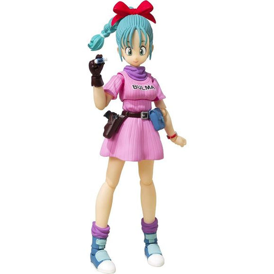 <p>The Dragon Ball adventure begins here! It's Bulma in her classic pink outfit as she appeared in the very first episode of Dragon Ball, first broadcast way back in 1986!</p>
<p>She's cute and dangerous, ready with her gun and a smile, letting you re-create Goku's very earliest adventures! Approximately 5.3 inches (13.46cm).</p>
<p><strong>Product Features:</strong></p>
<ul>
<li>Based on Dragon Ball</li>
<li>Part of the S.H.Figuarts series</li>
<li>Approximately 5.3 inches (13.46cm) tall</li>
<li>I