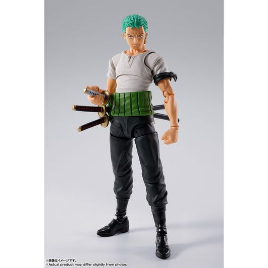 <p>From the TV anime "ONE PIECE" comes a completely new model of "Roronoa Zoro" wearing the East Blue costume! Dynamic poses are possible by using soft parts in addition to the overwhelming range of motion.</p>
<p><strong>Product Features:</strong></p>
<ul>
<li>Based on One Piece</li>
<li>Part of the S.H.Figuarts series</li>
<li>Articulated for dynamic posing</li>
<li>Includes interchangeable expression and/or head parts</li>
<li>Includes interchangeable hand and/or wrist parts</li>
</ul>
<p><stro
