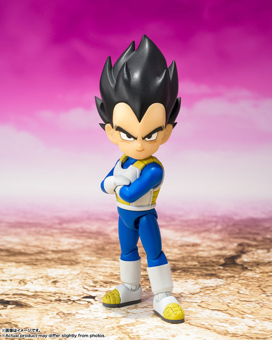 <p>Vegeta (Mini) from Dragon Ball DAIMA joins the S.H.Figuarts lineup with proportions and articulation designed around his compact appearance in the series.</p>
<p>The figure includes interchangeable wrist, expression, head, and arm parts for recreating a variety of scenes and poses.</p>
<p><strong>Product Features:</strong></p>
<ul>
<li>Based on Dragon Ball DAIMA</li>
<li>Part of the S.H.Figuarts series</li>
</ul>
<p><strong>Box Contents:</strong></p>
<ul>
<li>Body</li>
<li>Replacement wrist left