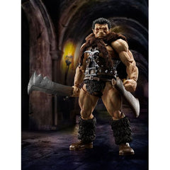 From the world renowned dark fantasy series “BERSERK's” Golden Age Arc comes the 300 year old battle hungry apostle ZODD in his human form as an S.H.Figuarts. With a wide range of articulation, ZODD also comes with a cloth mantle utilizing faux fur to accurately recreate his look from the series. Optional expression parts to replicate his ferocity in battle, and optional arm parts to replicate his signature crossed arm pose are also included.