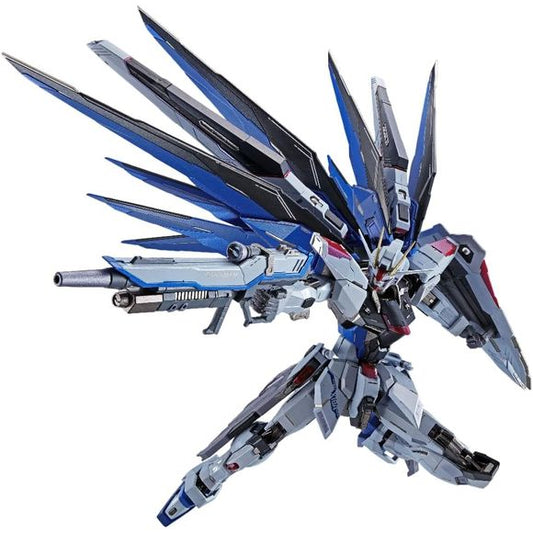 <p>FREEDOM GUNDAM Revived! A new interpretation of this iconic Gundam brings the wings of freedom to METAL BUILD once again! Each weapon is reproduced with a new gimmick different from the previous variation, which when combined with the fully poseable wing parts allow for the recreation of the "Hi-MAT FULL BURST". The wings mounted with front and rear movable axles make for an impressive silhouette from any angle.</p>
<p>This unit uses special joint technology created for the METAL BUILD STRIKE FREEDOM GUN