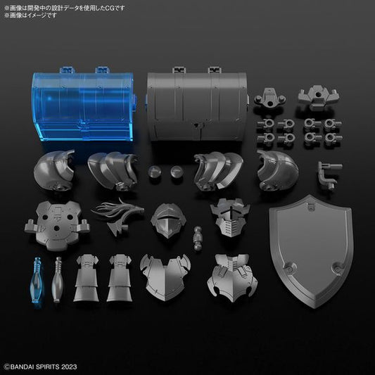 PRE-ORDER: Expected to ship in October 2024

Bandai brings an extensive lineup into their "30MF (30 Minutes Fantasy)" action figure kit line with the Item Shop 1: Knight Option set! This set is packed with weapons and items that expand the range of armor replacement and customization; face, shoulder, and chest armor parts are offered in two different designs. A shield that's lighter than the knight's equipment is included, and two types of treasure boxes and potions are included: gray and clear blue. The tr