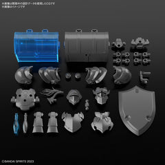 Bandai brings an extensive lineup into their "30MF (30 Minutes Fantasy)" action figure kit line with the Item Shop 1: Knight Option set! This set is packed with weapons and items that expand the range of armor replacement and customization; face, shoulder, and chest armor parts are offered in two different designs. A shield that's lighter than the knight's equipment is included, and two types of treasure boxes and potions are included: gray and clear blue. The treasure box has a lid that can be opened and c
