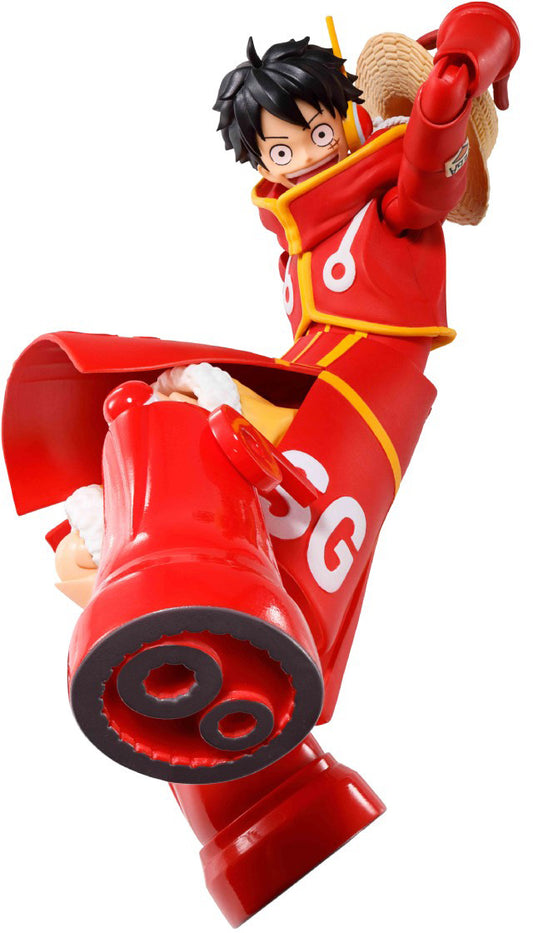 The "Future Island Egghead" version of Monkey D. Luffy from the TV anime "One Piece" is now part of the "S.H.Figuarts" action-figure series from Bandai! He wears his futuristic outfit, and soft parts are used in key areas to achieve dynamic movement; the figure's parts are thoughtfully divided so the main body silhouette is preserved as much as possible in deep poses.