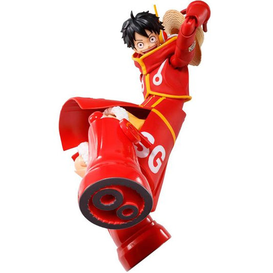 <p>The "Future Island Egghead" version of Monkey D. Luffy from the TV anime "One Piece" is now part of the "S.H.Figuarts" action-figure series from Bandai! He wears his futuristic outfit, and soft parts are used in key areas to achieve dynamic movement; the figure's parts are thoughtfully divided so the main body silhouette is preserved as much as possible in deep poses.</p>
