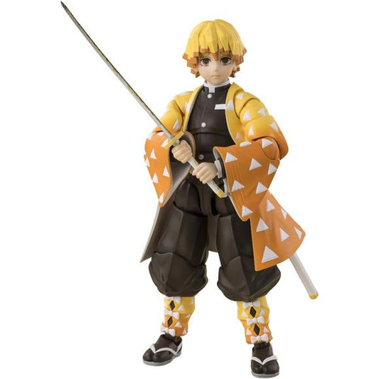 <p>Agatsuma Zenitsu has arrived to S.H.Figuarts. With its incredible range of motion, you can even recreate his "bolt flash" pose.</p>
<p><strong>Product Features:</strong></p>
<ul>
<li>Based on Demon Slayer: Kimetsu no Yaiba</li>
<li>Part of the S.H.Figuarts series</li>
<li>Includes interchangeable expression and/or head parts</li>
<li>Includes interchangeable hand and/or wrist parts</li>
</ul>
<p><strong>Box Contents:</strong></p>
<ul>
<li>Main Body</li>
<li>Interchangeable wrist parts: 4 left
