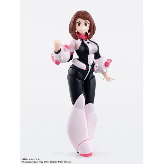 Ochaco Uraraka from the TV anime "My Hero Academia" joins Bandai's "S.H.Figuarts" action-figure lineup! The carefully crafted modeling and movable mechanism, both thoroughly verified based on the anime, achieve both maximum posability and sculptural beauty! A special interchangeable head part is included to reproduce the appearance of Himiko Toga transforming into Ochaco Uraraka at the climax!