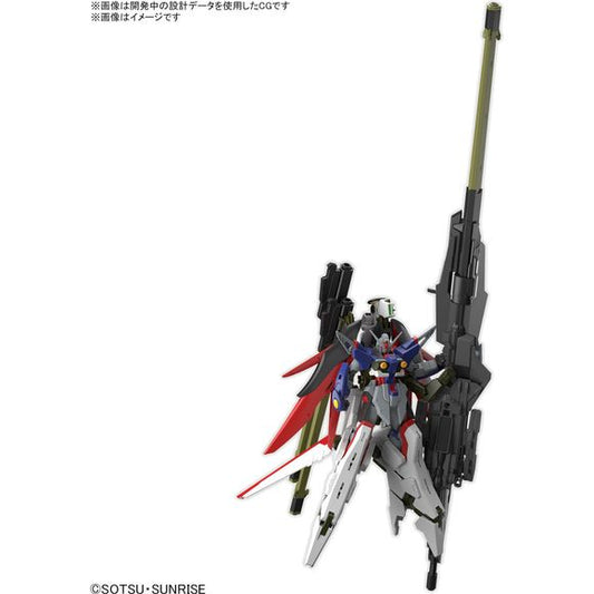 The Destiny Gundam Spec II now joins Bandai's "HG (High Grade)" model-kit series, together with its super-large armament, the Zeus Silhouette! The Zeus Silhouette can also transform into a standalone MA form. It'll be over 19in (50cm) long, and can be displayed on the included action base! Order yours today!