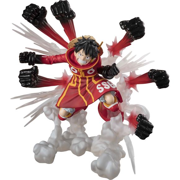 As seen in the Egghead Arc in the TV anime "One Piece," Monkey D. Luffy joins the "Figuarts ZERO Extra Battle" figure series from Bandai! This amazing figure recreates Luffy in his future suit, with his arms covered in Haki and impressive smoke effects based on the scene where he unleashes his "Gum-Gum Hawk Gatling" attack!