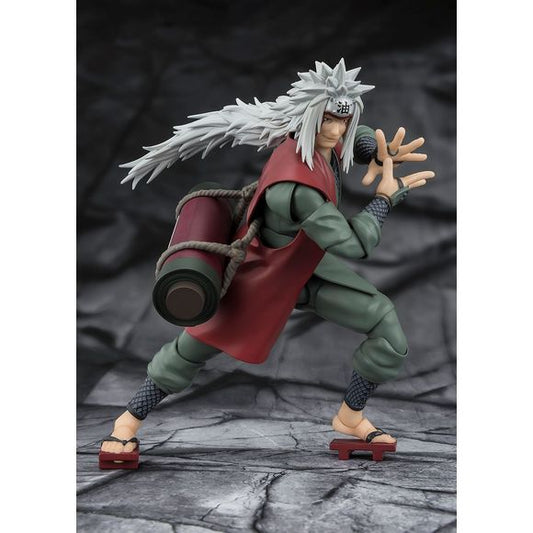 JIRAIYA from the NARUTO series comes to S.H.Figuarts with his Sage Mode! This gorgeous set includes two patterns of "JIRAIYA" that allow you to play with both normal and Sage Mode. In addition to an optional hand for Rasengan, hand parts for Sage mode are included as replacement parts, and by combining the figure with the optional "Fukasaku & Shima" and foot parts, you can fully enjoy JIRAIYA in his Sage Mode.
