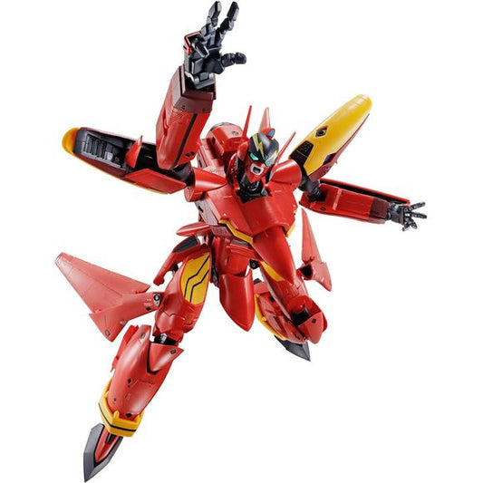 Basara Nekki's beloved mecha is now available in DX CHOGOKIN!
VF-19 Kai Excalibur, the Fire Valkyrie piloted by Basara Nekki. For the DX CHOGOKIN version, a new gimmick has been added that allows the cover parts that were left over after transformation to be stored. In addition to the two open and closed versions, a singing face part with original DX CHOGOKIN specifications is included. The shoulder speaker unit also features a linking gimmick. Two pilot figures of Basara Nekki are also included. Approx. 9