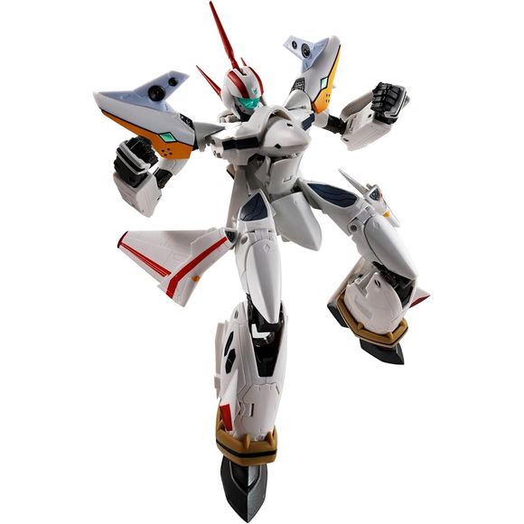 The white wings flap towards the space whale!
Dive into the legendary world of Macross with the stunning VF-19P Excalibur (Zola Planetary Patrol) figure from the prestigious Hi-Metal R line by Tamashii Nations / Bandai Spirits.
This iconic model, true to the anime, is a high-end collector's piece crafted with incredible attention to detail. Made from ABS, PVC, and Die-Cast, it combines durability with premium finishes. The figure comes with a display stand and a wide range of accessories, including a massi
