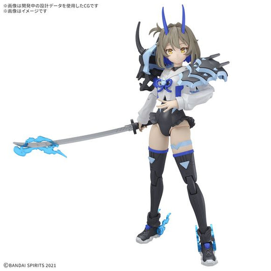SIS-N00 Sourei (Color B) is the newest member of Bandai's "30 Minutes Sisters (30MS) action-figure model-kit series! She comes with three interchangeable tampo-printed faces (normal, embarrassed, and screaming), and armor parts.