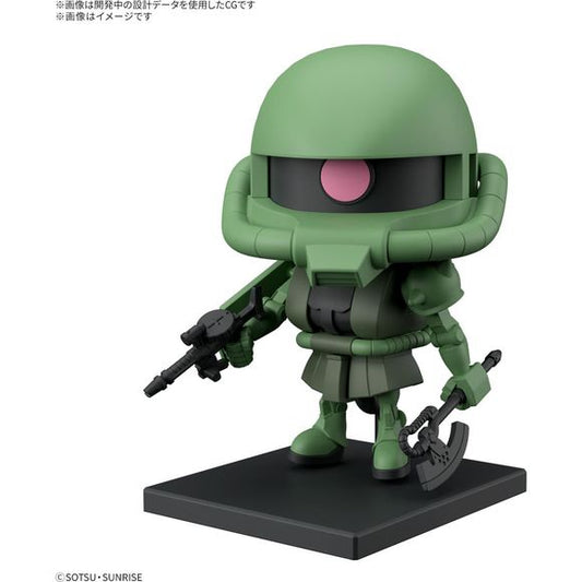 Zaku-kun joins Bandai's "Gunpla-kun" model-kit lineup, which conveys the fun of Gunpla! You can display Zaku-kun fully assembled, or still on its runners! The main body is made of PS material. The Heat Hawk, Zaku Machine Gun, and Zaku Bazooka are all included, and the monoeye can move left and right. Order yours today!