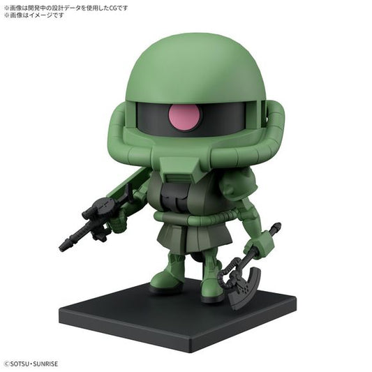 Zaku-kun joins Bandai's "Gunpla-kun" model-kit lineup, which conveys the fun of Gunpla! You can display Zaku-kun fully assembled, or still on its runners! The main body is made of PS material. The Heat Hawk, Zaku Machine Gun, and Zaku Bazooka are all included, and the monoeye can move left and right. Order yours today!