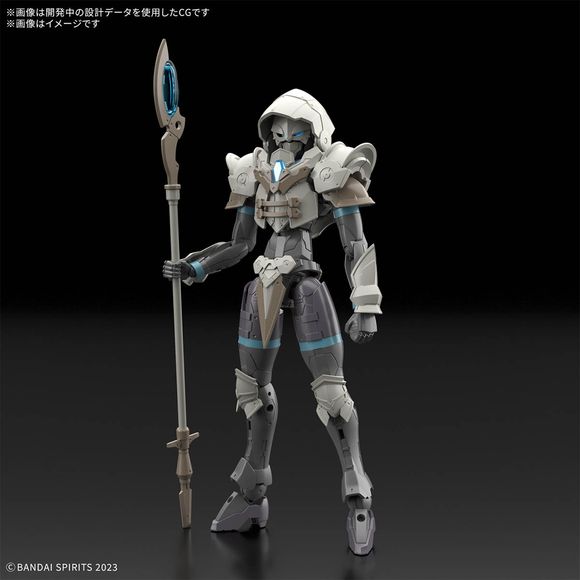 The Liber Wizard joins the "30MF (30 Minutes Fantasy)" series from Bandai, which allows you to create your own fantasy job!
This starter set includes the base "Silhouette (body)," as well as armor and weapon parts. The Silhouette is capable of flexible human-type motion, and it can be used for any job. The head and neck have movable axes, allowing the figure to tuck its chin in, or stick its face out. The shoulder joints are designed with care to ensure that the lines of the body do not collapse, even in b