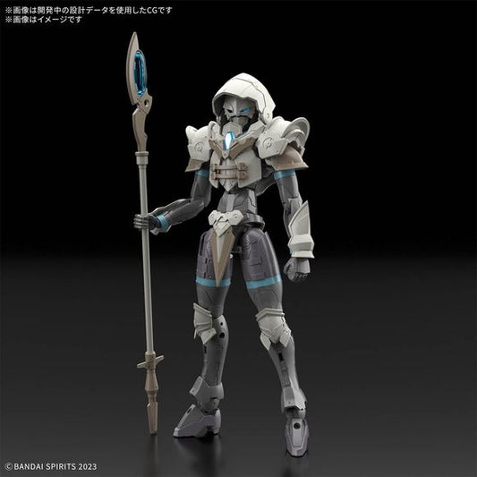 The Liber Wizard joins the "30MF (30 Minutes Fantasy)" series from Bandai, which allows you to create your own fantasy job!
This starter set includes the base "Silhouette (body)," as well as armor and weapon parts. The Silhouette is capable of flexible human-type motion, and it can be used for any job. The head and neck have movable axes, allowing the figure to tuck its chin in, or stick its face out. The shoulder joints are designed with care to ensure that the lines of the body do not collapse, even in b