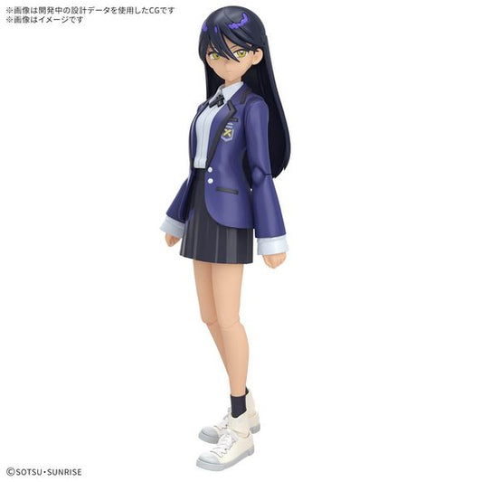 Nyaan from "Mobile Suit Gundam GQuuuuuuX" joins the "Figure-rise Standard" series from Bandai! 
A wide variety of facial expressions are included: one is tampo-printed, and three of them are suitable for waterslide decals.
The highlights in her hair are reproduced by parts division.
Interchangeable uniform parts and a skirt part for action poses are included.
Her backpack is detachable, and a Conchi, a smartphone, a special handle, earphones, and sunglasses are all included.