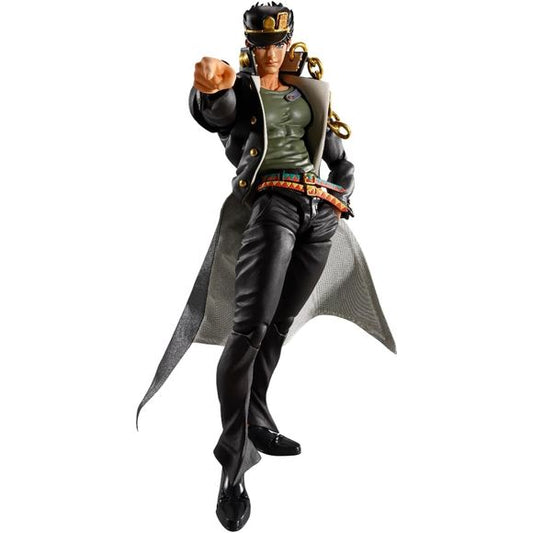 Jotaro Kujo, protagonist from the wildly popular "JoJo's Bizarre Adventure: Stardust Crusaders," joins S.H.Figuarts!
This culmination of S.H.Figuarts technology utilizes movable mechanisms to enable iconic poses and action poses. Tamashii Digital Coloring Technology has been utilized to fully express his facial features. A special pedastal with an original design print is also included. The hem of his fluttering school uniform can be freely positioned using the PVC sheet with wires. 6.7 inches (17cm).