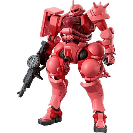 From the Mobile Suit Gundam GQuuuuuuX anime series comes the HG Char's Zaku 1/144 scale model kit by Bandai! This model kit features a wide range of motion for creating various poses, along with including additional parts and accessories for customizing the Gundam.
The Zaku Bazooka is newly sculpted.
The shoulder block can move independently, allowing for dynamic action poses.
The monoeye is also movable.
Marking stickers are included to recreate its image in the movie.
