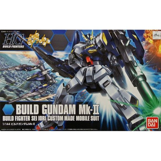 Build Sei Iori's customized Mobile Suit from Gundam Build Fighters with the Build Gundam Mk-II HG 1/144 Model Kit from Bandai Hobby! Based on the classic Gundam Mk-II, this customized version features a distinctive color scheme and upgraded equipment designed for Gunpla Battle.
The Build Gundam Mk-II comes equipped with its recognizable Build Booster Mk-II, featuring a pair of long Beam Rifles that can be positioned for a variety of combat poses. The booster can also be separated from the Mobile Suit, addi