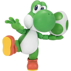 Poseable! Expand your world! A full-action Yoshi figure! S.H.Figuarts The Super Mario Brothers series of is back again!
Comes with a wide variety of optional parts to recreate the various actions in the game. An "egg" to aim and hit enemies is also included. Can be replaced with "Mario" and "Luigi" (sold separately)! Extended tongue parts allow you to recreate the action in the game of eating enemies.