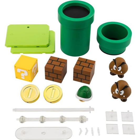 <p>The world of "Super Mario Brothers" expands even further with this new playset. In addition to the well-known item, which includes green shell and coins, item, which includes question mark block, brick blocks, and green pipes, is also included.</p>
<p>Various scenes can be recreated by combining with other products in the series (sold separately). Two enemy characters, Goomba, are also included.</p>