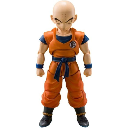 "My wife is Android 18. Jealous?"
He's back! This "S.H.Figuarts" action figure of Krillin from "Dragon Ball Z" incorporates the latest joint structure and completely new modeling! The classic "Kamehameha" pose can now be reproduced more naturally, and a kien slash effect part is included; interchangeable hands and heads are also included.