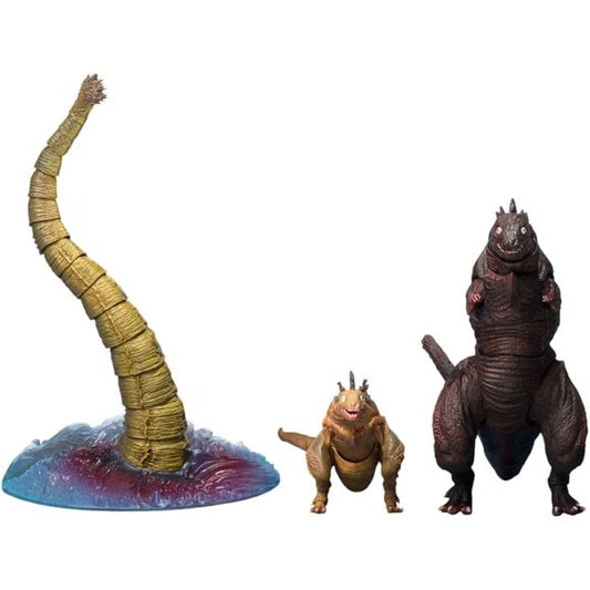 The Giant Unidentified Creature that appeared at the beginning of the film is brought to life for the first time faithfully recreating the image of the tail protruding from the sea surface. Godzilla (2016) Second Form and Godzilla (2016) Third Form use previously well-received models.
This figure is colored based on video footage of the Giant Unidentified Creature as seen in the film, with the ocean surface parts colored red to recreate the reddened sea upon its appearance. Each segment of the tail is arti