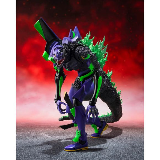PRE-ORDER: Expected to ship in January of 2027.
Based on the original concept of “What if 'G-cells' were infused into Evangelion Unit-01?” from 'Godzilla vs. Evangelion,' the 'Evangelion Unit-01 "G" Awakening Form,’ has appeared in S.H.MonsterArts. The coloring fuses the basic purple color of 'Evangelion Unit-01' with the signature black color scheme of 'Godzilla.
The dorsal fin is colored with a gradient color, giving it a lifelike, Godzilla-like hue. The distinctive chest core is reproduced in metallic