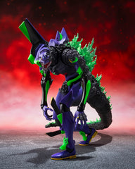 PRE-ORDER: Expected to ship in January of 2027.
Based on the original concept of “What if 'G-cells' were infused into Evangelion Unit-01?” from 'Godzilla vs. Evangelion,' the 'Evangelion Unit-01 "G" Awakening Form,’ has appeared in S.H.MonsterArts. The coloring fuses the basic purple color of 'Evangelion Unit-01' with the signature black color scheme of 'Godzilla.
The dorsal fin is colored with a gradient color, giving it a lifelike, Godzilla-like hue. The distinctive chest core is reproduced in metallic