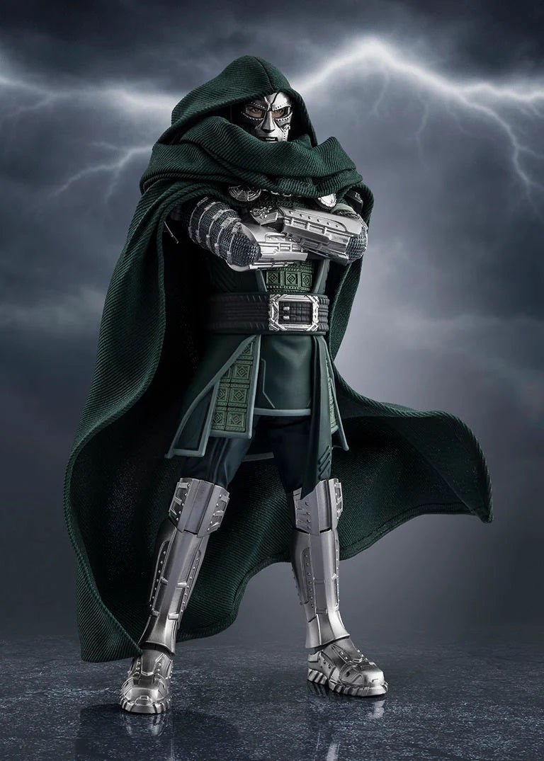 PRE-ORDER: Expected to ship in December of 2026.
Doctor Doom from the upcoming Avengers film is now available in S.H.Figuarts! This figure brings to life Doctor Doom, the brilliant scientist from the movie "The Avengers: Doomsday". By using the included interchangeable arm parts, you can recreate the impressive pose of the figure with its arms crossed. By combining the wire-reinforced cape and interchangeable wrist parts, it's possible to create poses unique to Doctor Doom. 6.3 inches (16cm) tall.