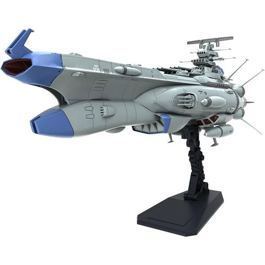 Add the impressive Arizona-class Space Battleship Arizona from Be Forever Yamato: Rebel 3199 to your collection with this detailed 1/1000 scale model kit from Bandai!
Featuring an all-new molded hull, this display model faithfully recreates the Arizona’s distinctive design with intricate surface detailing throughout. Both the main and secondary gun barrels are articulated, while included positron shock wave effect parts let you recreate dramatic main-gun firing scenes.
An adjustable display base provides