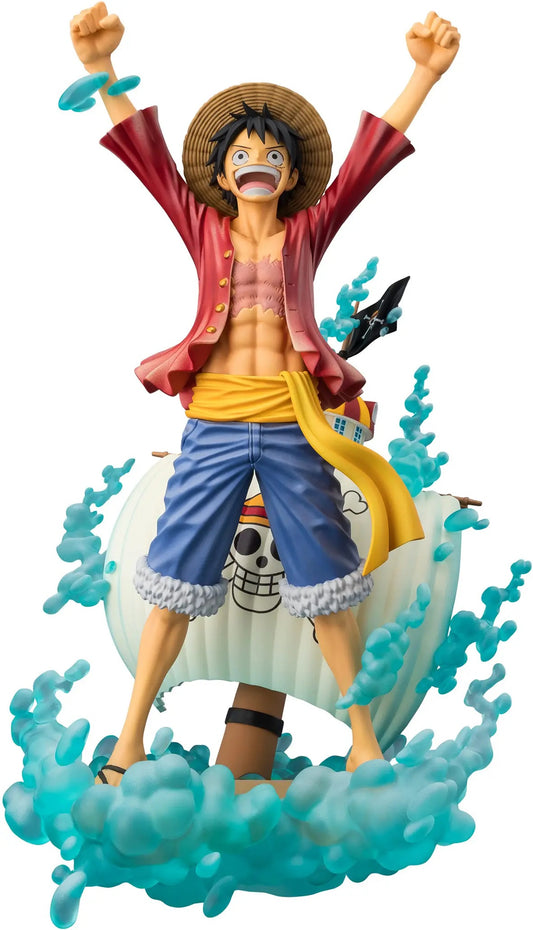 PRE-ORDER: Expected to ship in January of 2027.
Monkey D. Luffy from "One Piece" helps launch the new "STARTune" line of "Figuarts ZERO" figures from Bandai!
This figure captures the scene where the crew sets sail for the New World after the "Fish-Man Island Arc"! Luffy himself is recreated with meticulous detail, including sculpting and coloring, to match his appearance in the film! Furthermore, by incorporating the Sunny's mast and the bubbles it creates as it moves along the seabed as a vignette-style