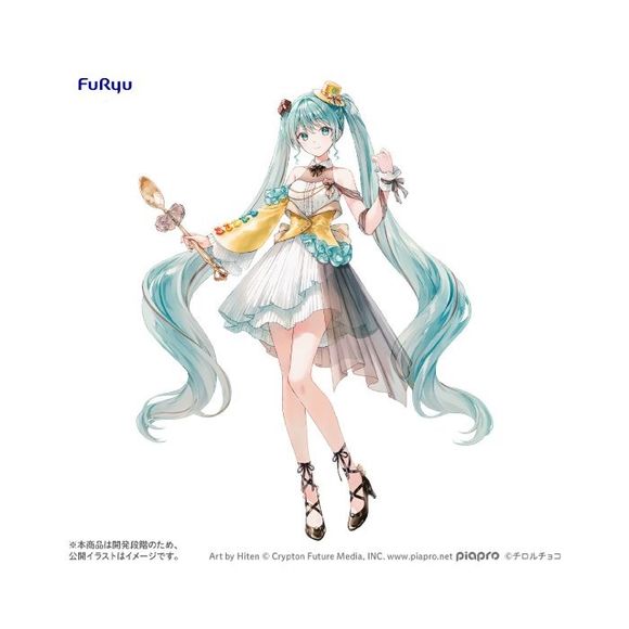 <p><strong>PRE-ORDER: Expected to ship in May of 2027.</strong></p>
<p>Hatsune Miku teams up with <strong>TIROL CHOCO</strong> for a special alternate-color version of the <strong>Coffee Nougat</strong> collaboration figure from FuRyu!</p>
<p>Based on artwork by <strong>Hiten</strong>, Hatsune Miku is dressed in an elegant confectionery-inspired outfit featuring soft white tones, turquoise accents, and warm gold and yellow details unique to this <strong>Another Color Ver.</strong> Her flowing twin tails,