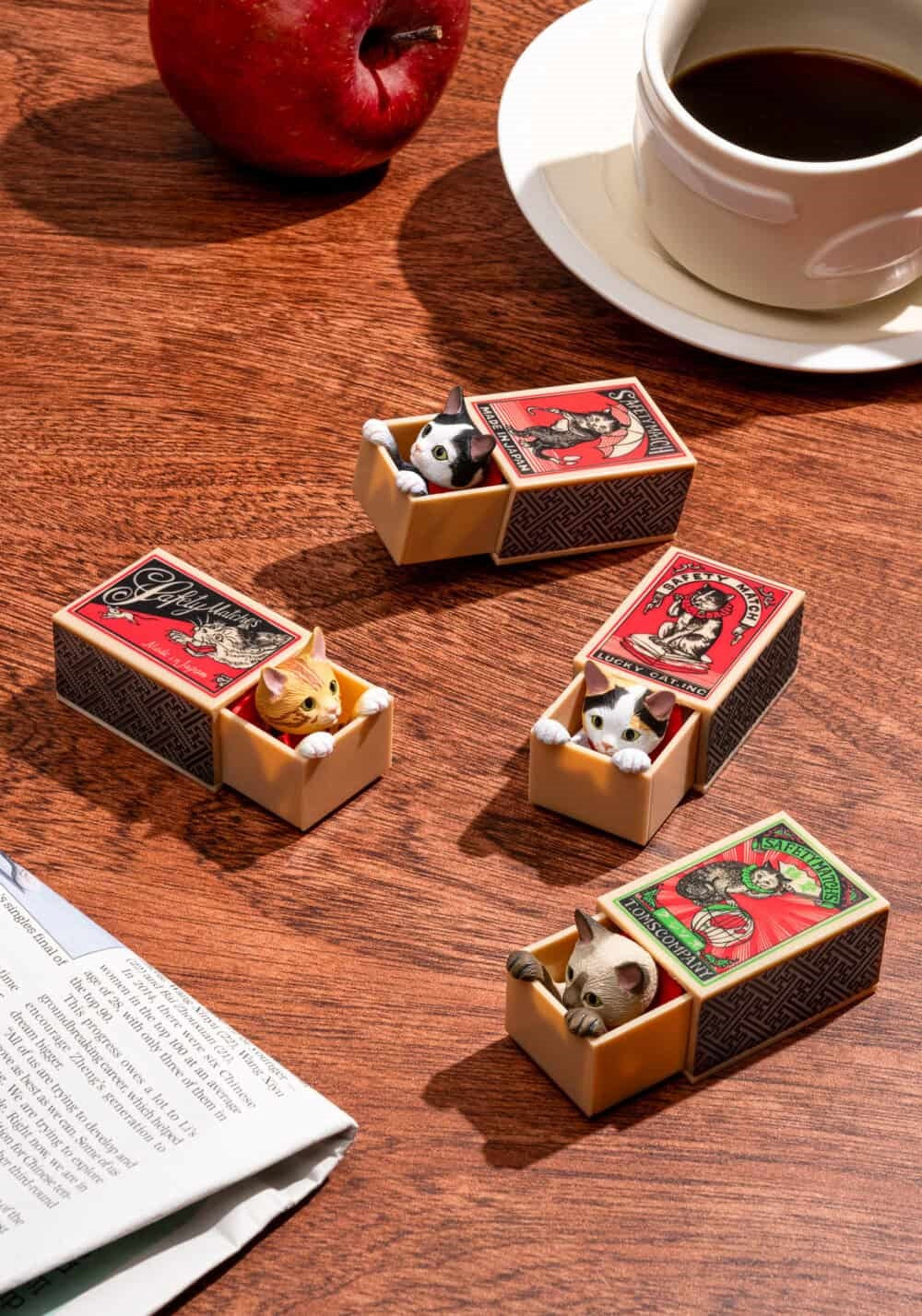 This is a unique blind box series, indeed! Featuring different breeds of cats wedged inside of their own little matchboxes. 4 variations have their heads poking out to greet you and the other 4 have them hiding inside the box. They’re playing ‘peekaboo’ with you! These perfectly detailed figurines series has a total of 8 variations and are the perfect addition to your desk, bookshelf, or any location you’d like to give a little more character!