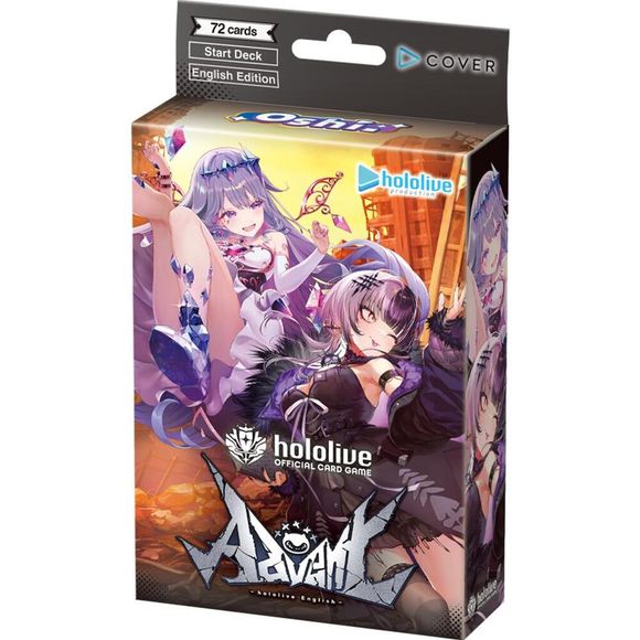 hololive OFFICIAL CARD GAME welcomes "Advent" and "Justice" from hololive English as brand-new Start Decks!
These Start Decks feature all the cards you need to get started with playing hololive OFFICIAL CARD GAME right away!
With two brand new OSR rarity Oshi holomem cards specially included in each start deck, featuring Shiori Novella & Koseki Bijou for Start Deck "Oshi Advent," and Elizabeth Rose Bloodflame & Gigi Murin for Start Deck "Oshi Justice!"
Also included are reprints of previously released suppo